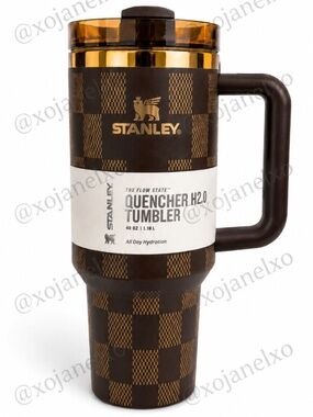 Stanley Checkered Chocolate Brown Quencher Tumbler with Handle NEW